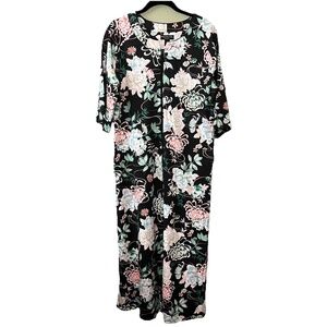 Miss Elaine Floral Print Zip Front 3/4 Sleeve Women's Nightgown S NWT